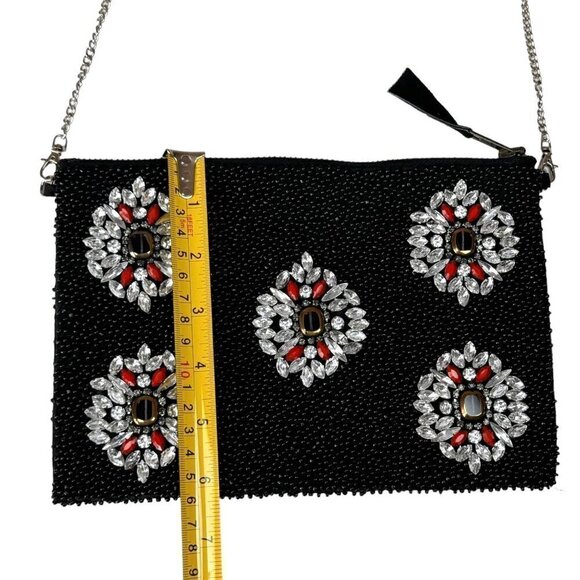 NEW G-Lish Anthropologie Beaded Clutch Shoulder Bag Black Chain Strap Goth 90s - Picture 6 of 12